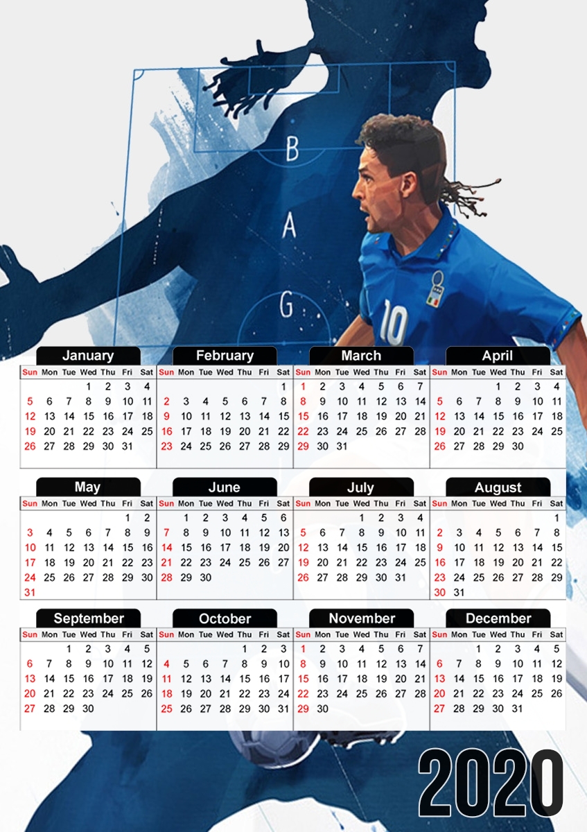  Roberto Baggio Italian Striker para A3 Photo Calendar 30x43cm