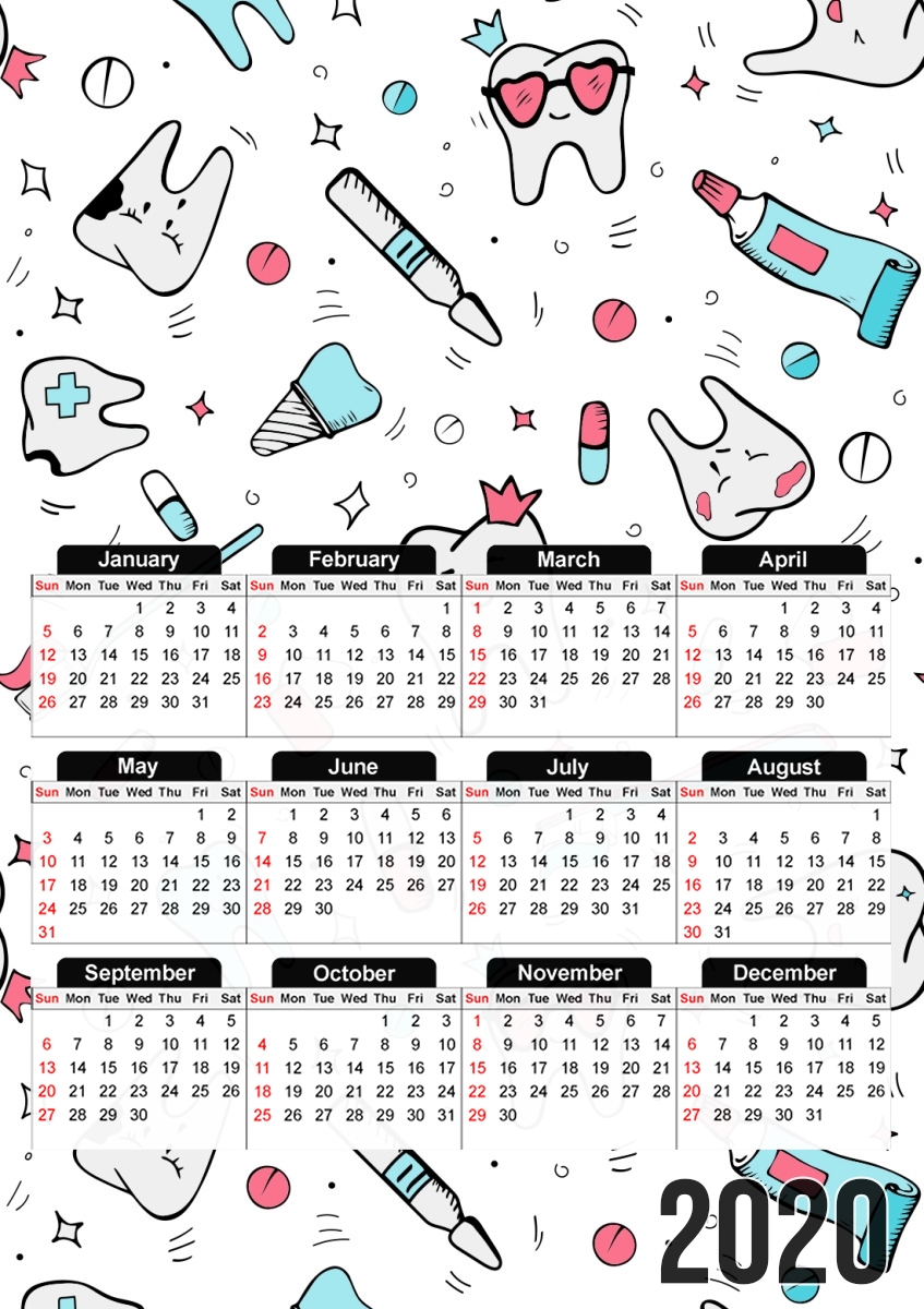  Seamless dental pattern with teeth toothpaste para A3 Photo Calendar 30x43cm