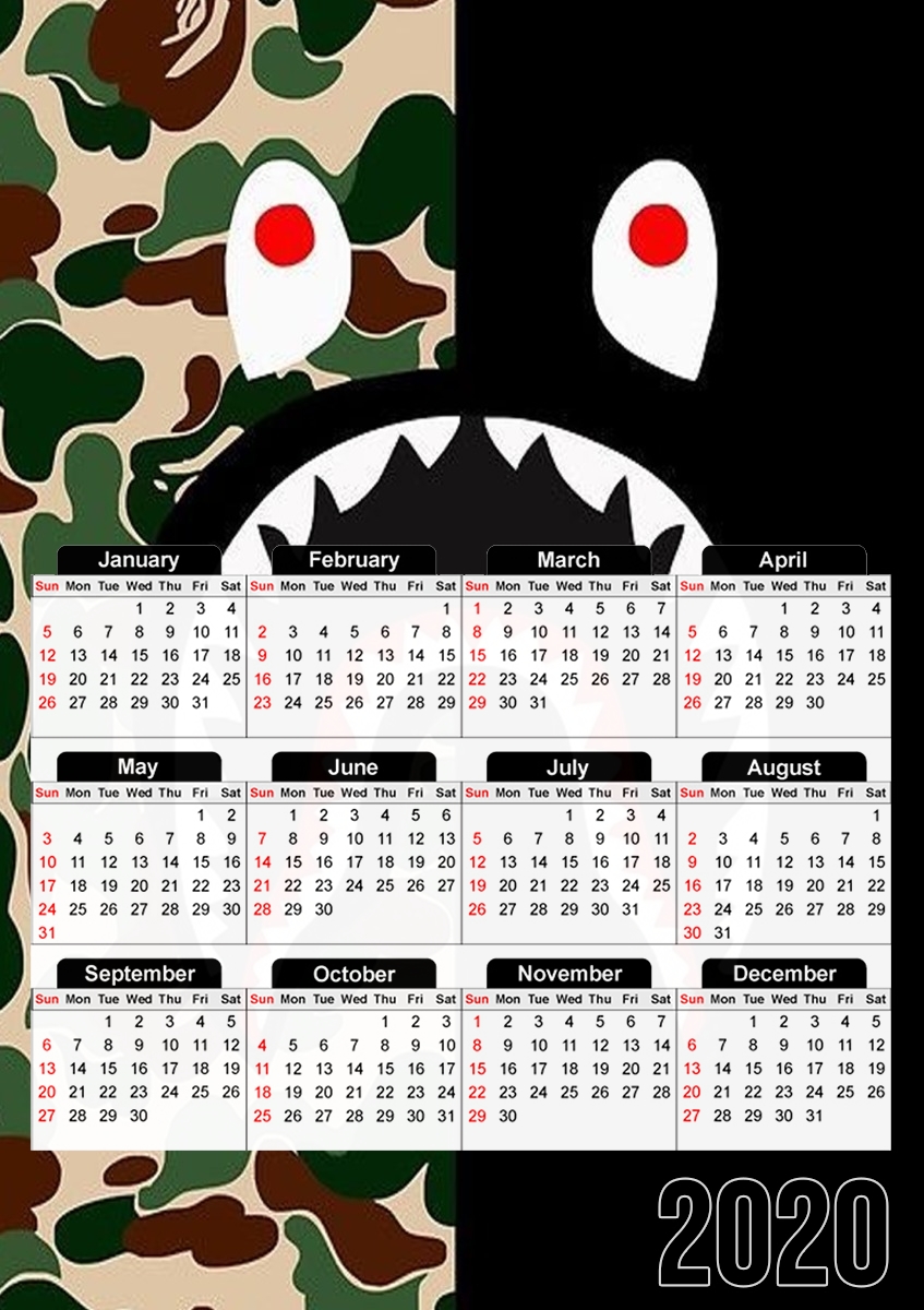  Shark Bape Camo Military Bicolor para A3 Photo Calendar 30x43cm