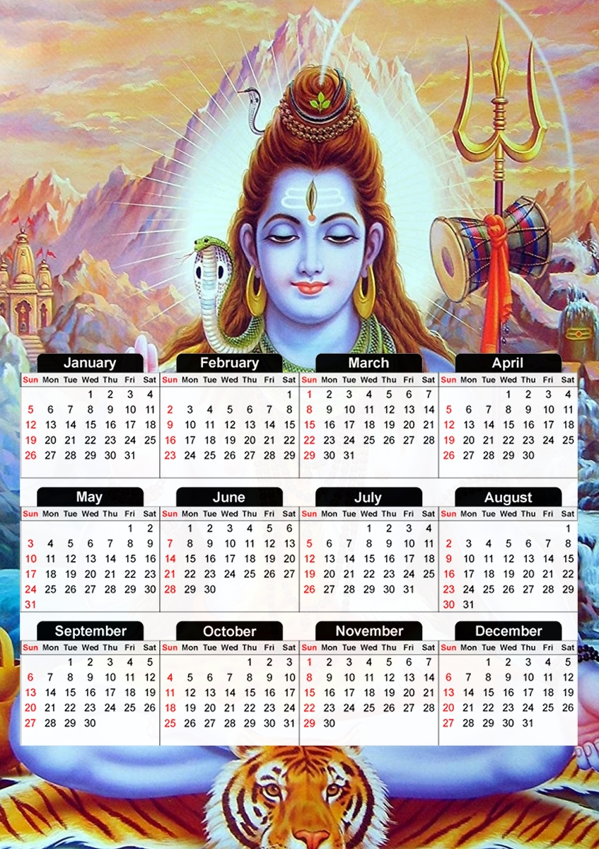  Shiva God para A3 Photo Calendar 30x43cm