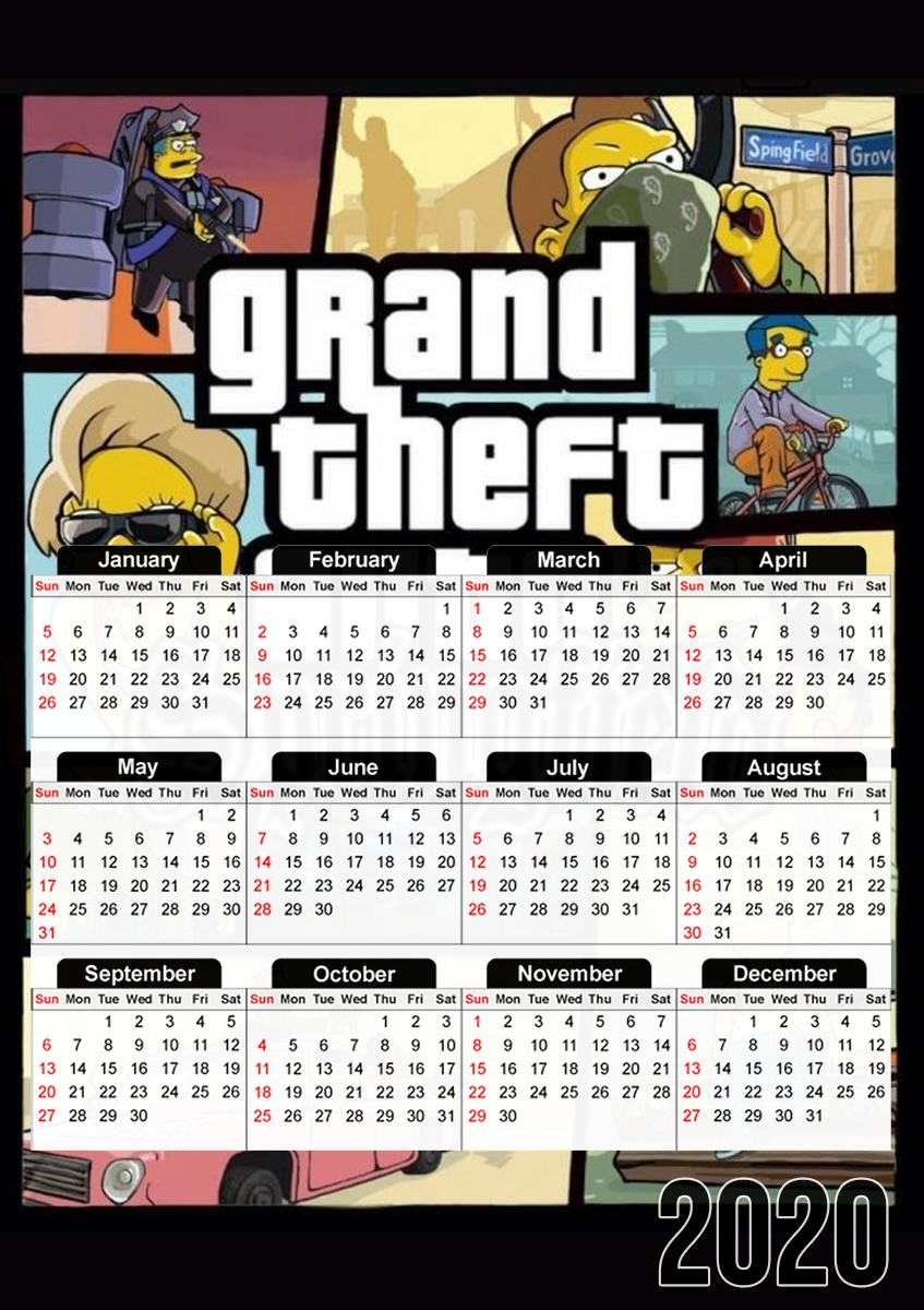  Simpsons Springfield Feat GTA para A3 Photo Calendar 30x43cm