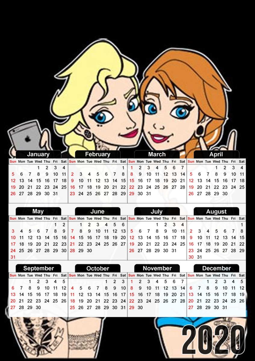  Sisters Selfie Tatoo Punk Elsa Anna para A3 Photo Calendar 30x43cm