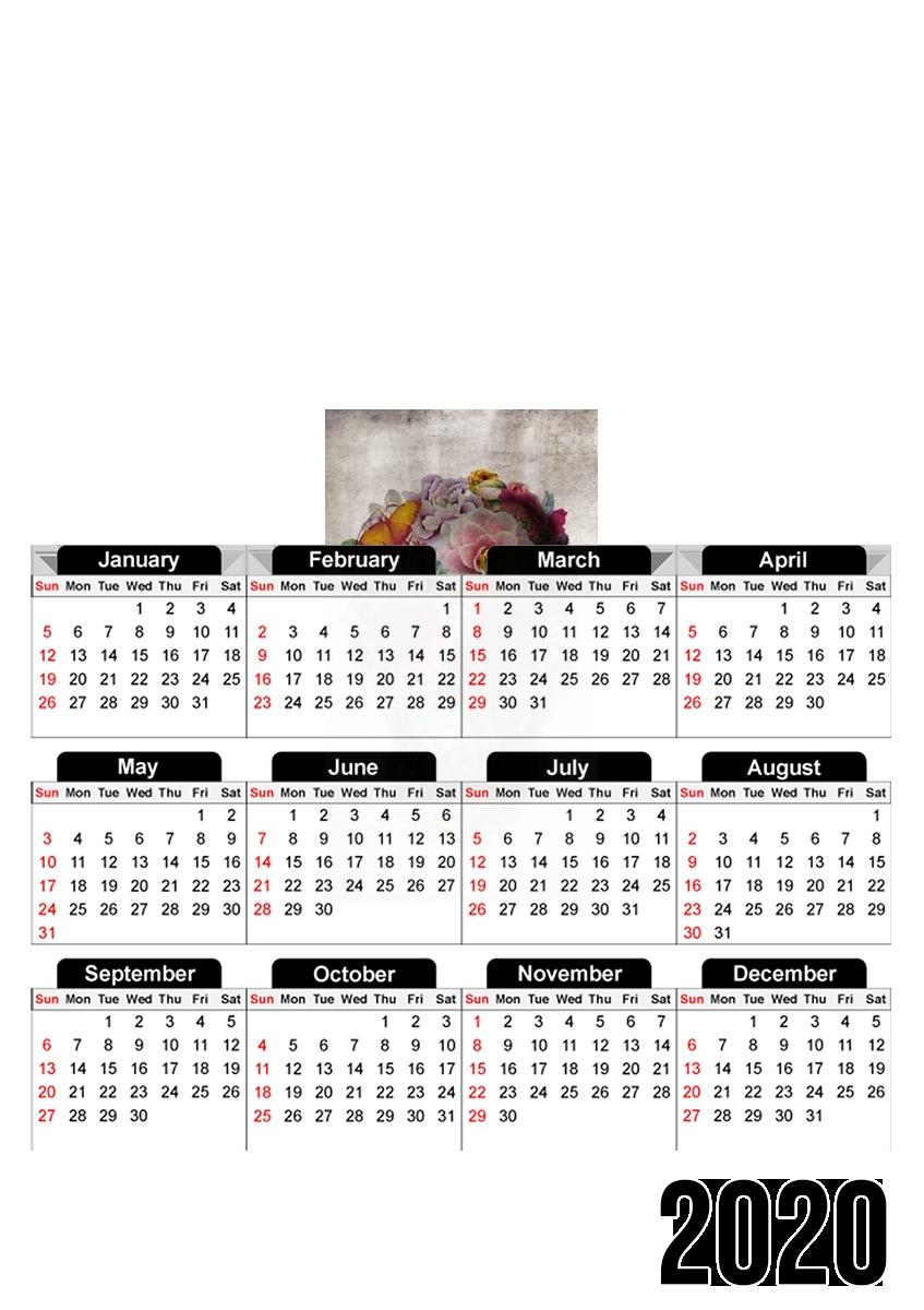  Skull Flowers Gardening para A3 Photo Calendar 30x43cm