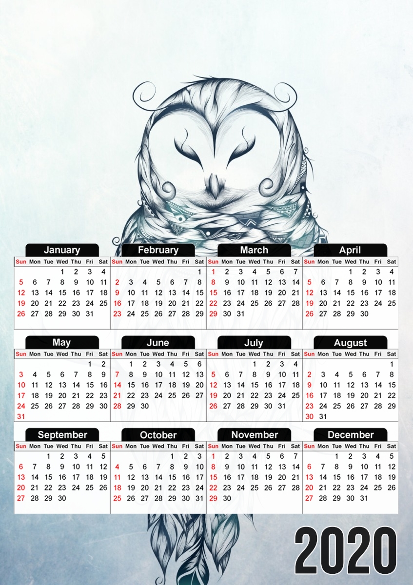  Snow Owl para A3 Photo Calendar 30x43cm