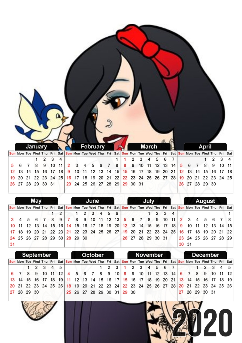  Snow White Tattoo Bird para A3 Photo Calendar 30x43cm