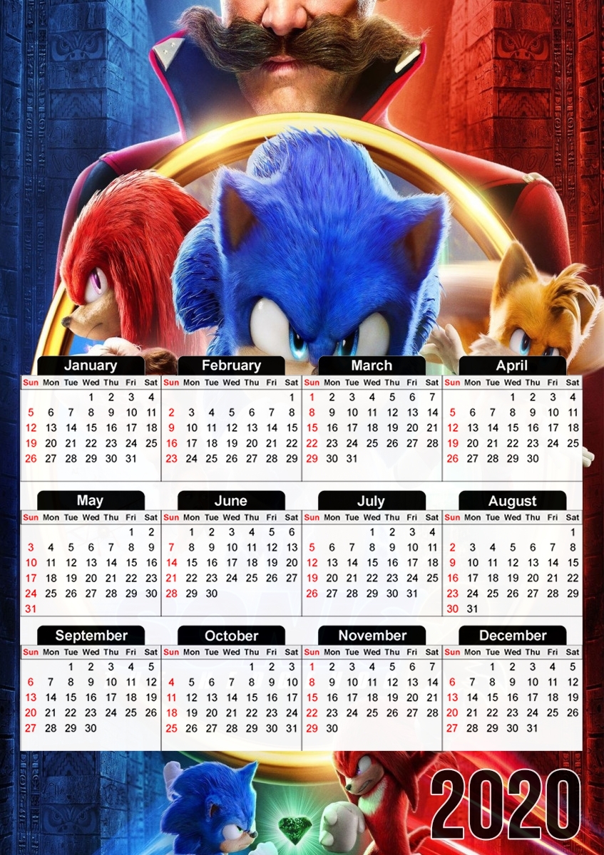  Sonic 2 Tails x knuckles para A3 Photo Calendar 30x43cm