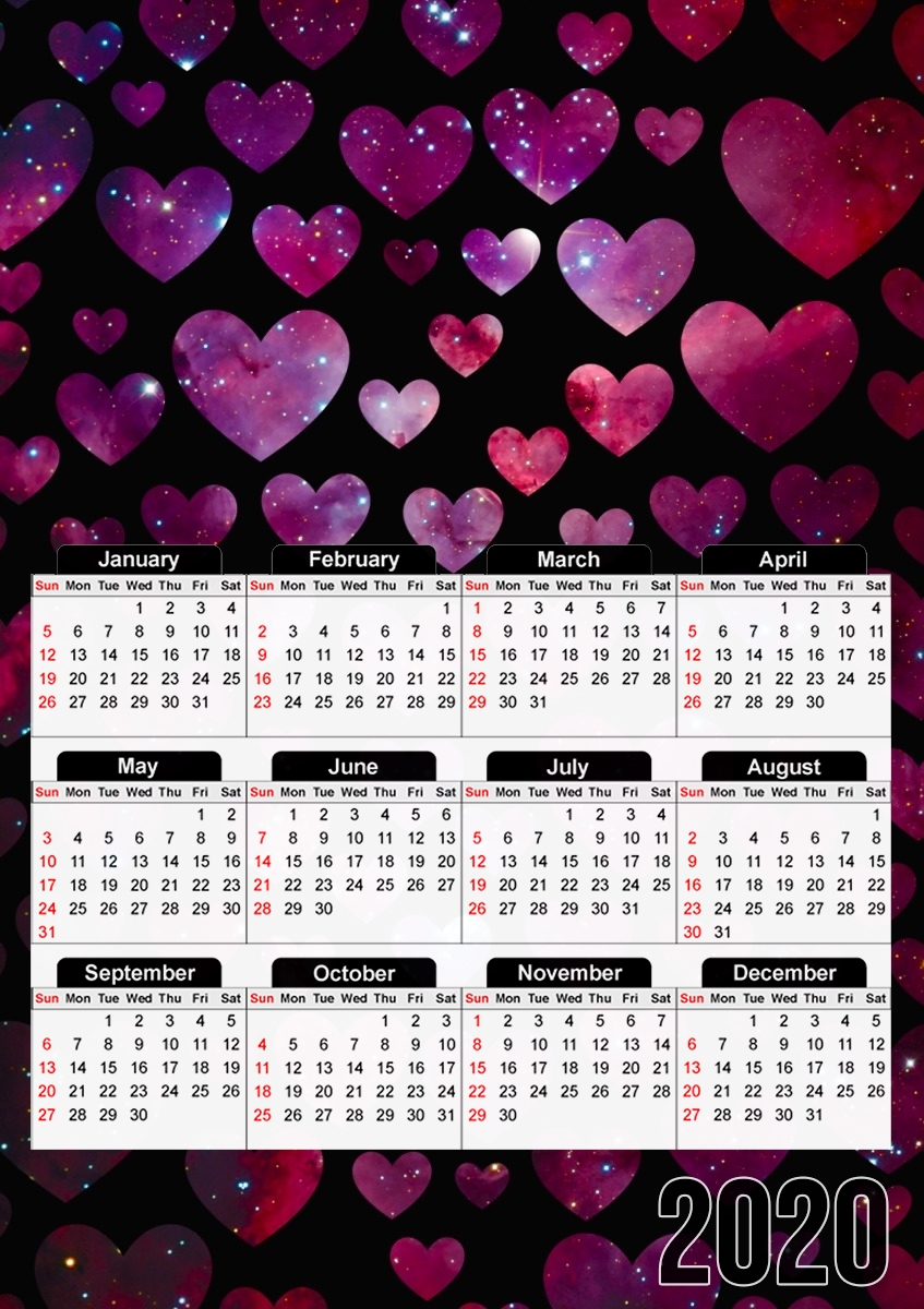  Space Hearts para A3 Photo Calendar 30x43cm