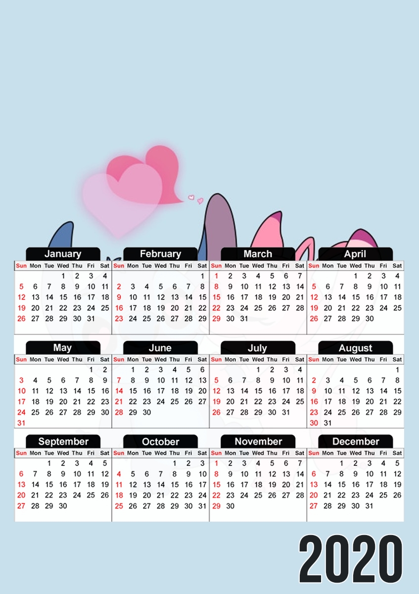  Stitch Angel Love Heart pink para A3 Photo Calendar 30x43cm