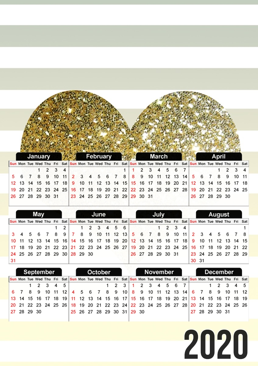  Sunny Gold Glitter Heart para A3 Photo Calendar 30x43cm