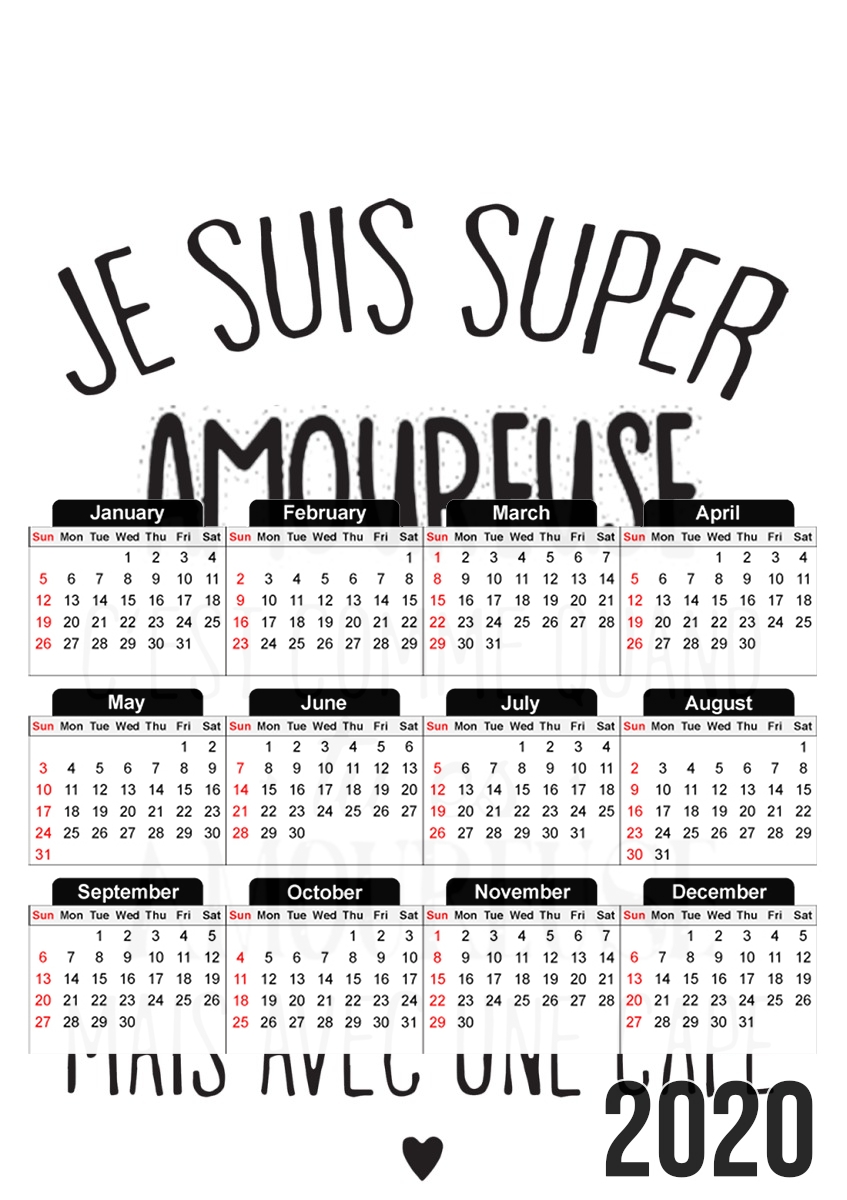  Super amoureuse para A3 Photo Calendar 30x43cm