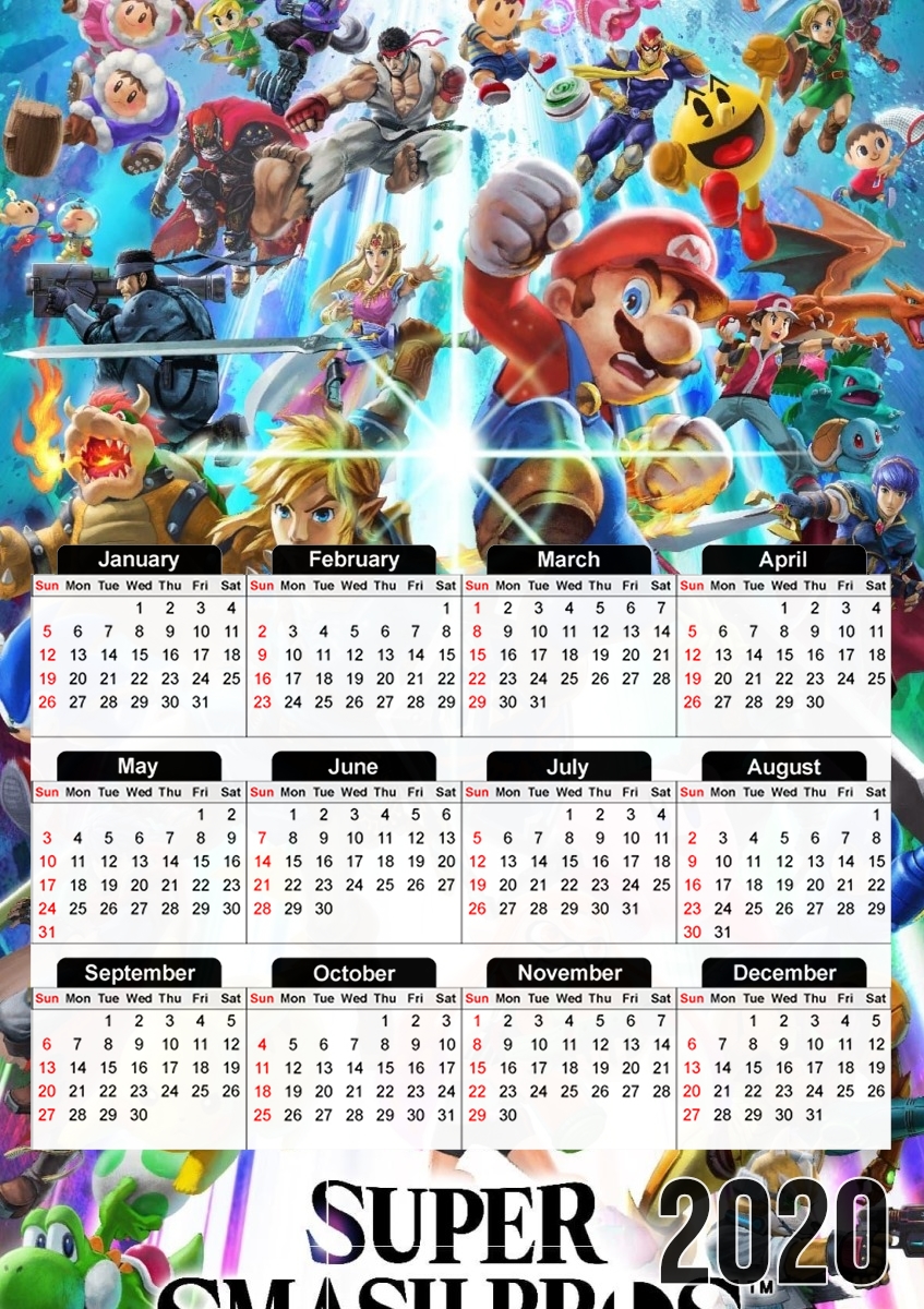  Super Smash Bros Ultimate para A3 Photo Calendar 30x43cm