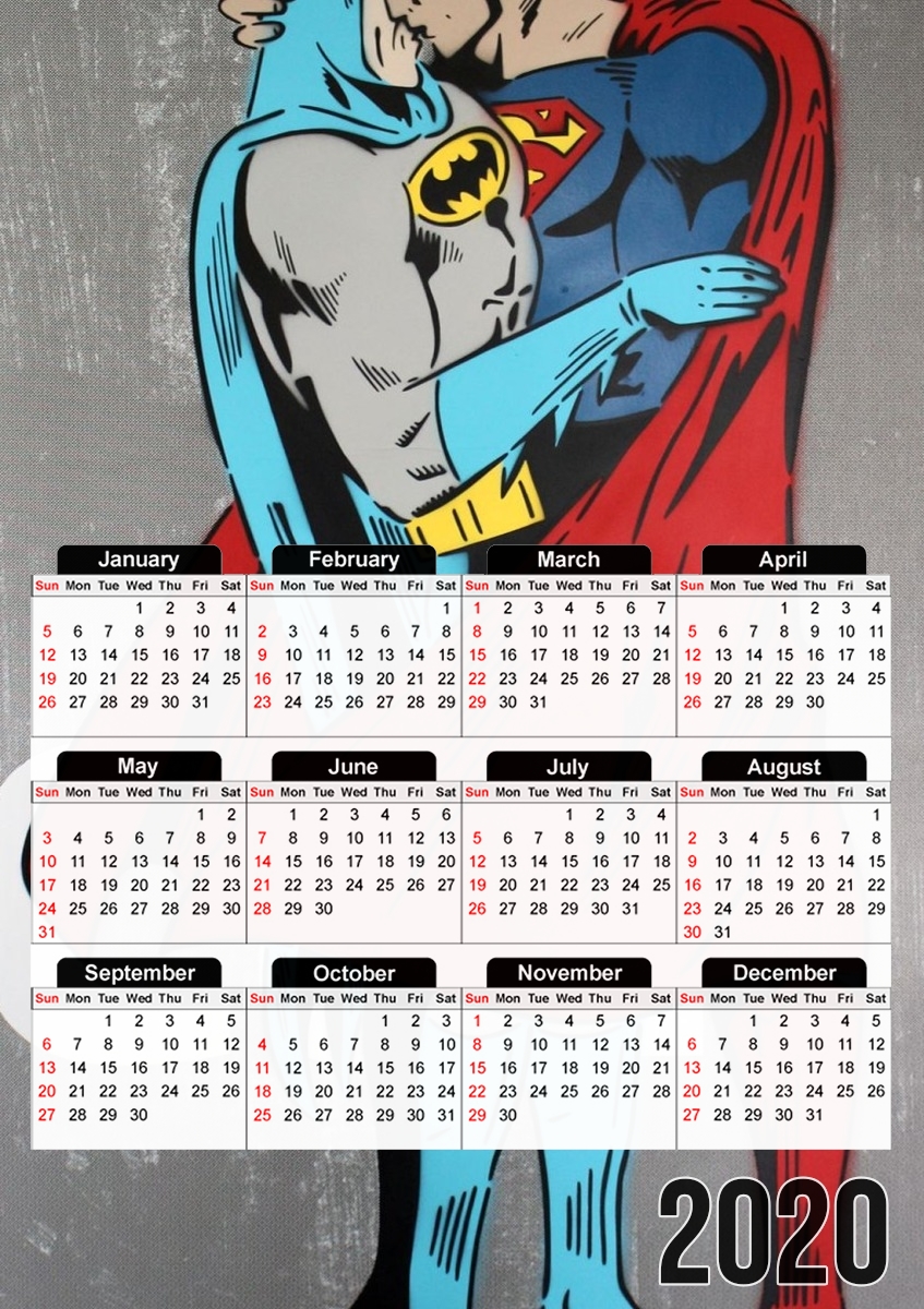  Superman And Batman Kissing For Equality para A3 Photo Calendar 30x43cm