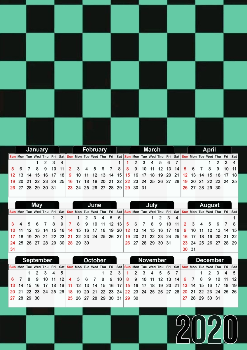  Tanjiro Pattern Green Square para A3 Photo Calendar 30x43cm