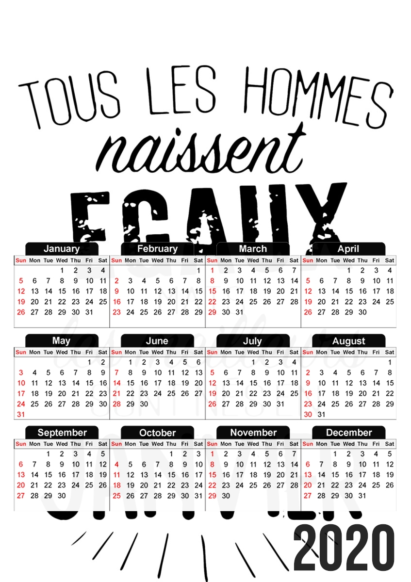  Tous les hommes naissent egaux mais les meilleurs naissent en Janvier para A3 Photo Calendar 30x43cm