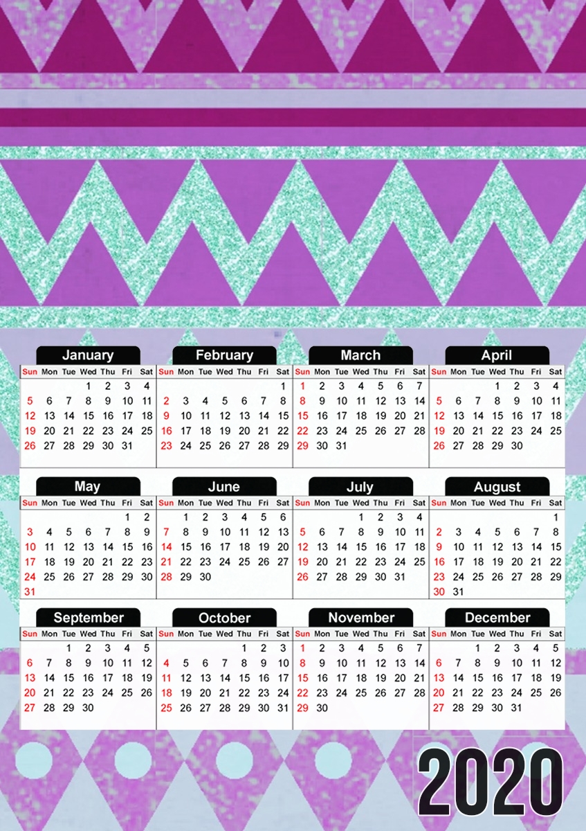  Tribal Chevron in pink and mint glitter para A3 Photo Calendar 30x43cm