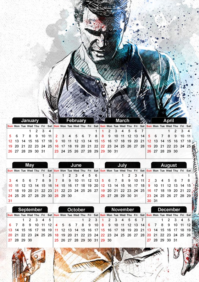  Uncharted Nathan Drake Watercolor Art para A3 Photo Calendar 30x43cm