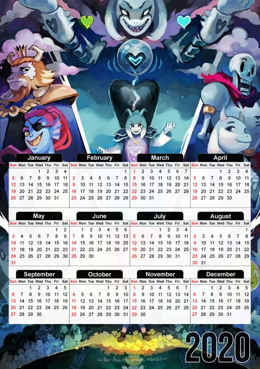  Undertale Art para A3 Photo Calendar 30x43cm