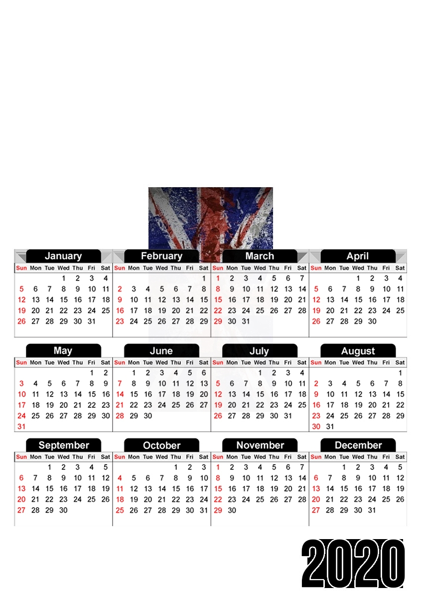  Union Jack Painting para A3 Photo Calendar 30x43cm