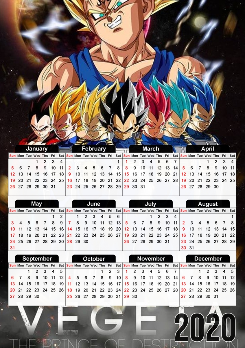  Vegeta Prince of destruction para A3 Photo Calendar 30x43cm