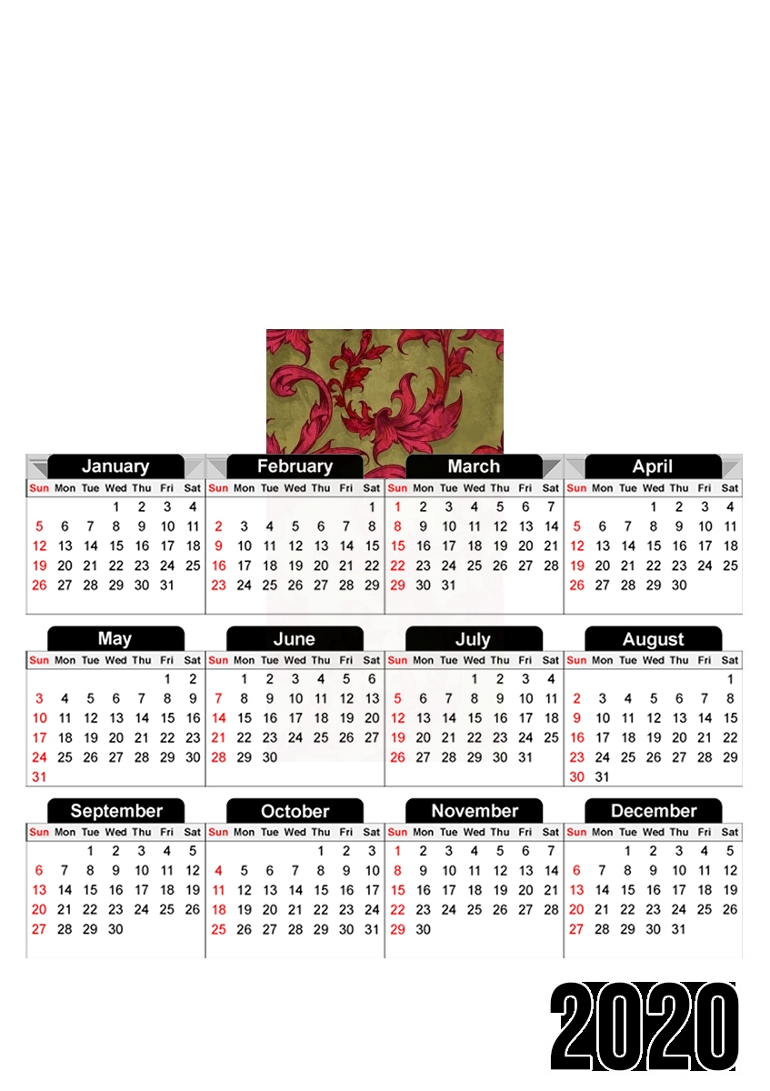  Vintage Scarlet para A3 Photo Calendar 30x43cm