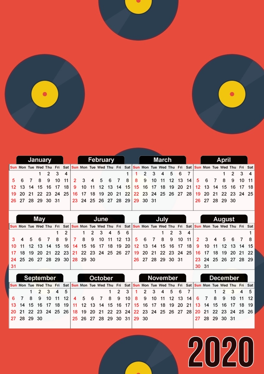  Vynile Music Disco Pattern para A3 Photo Calendar 30x43cm