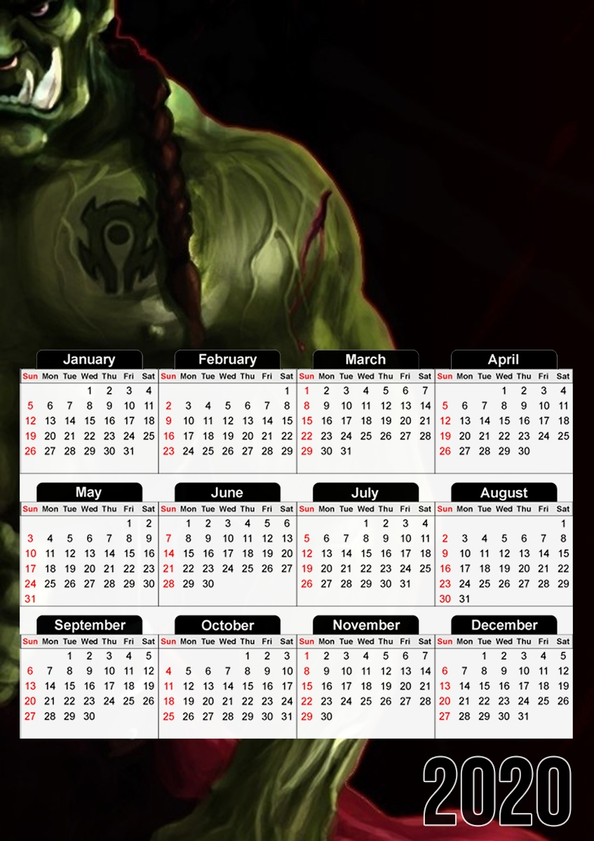  Warcraft Horde Orc para A3 Photo Calendar 30x43cm