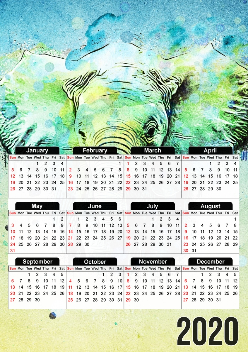  watercolor elephant para A3 Photo Calendar 30x43cm