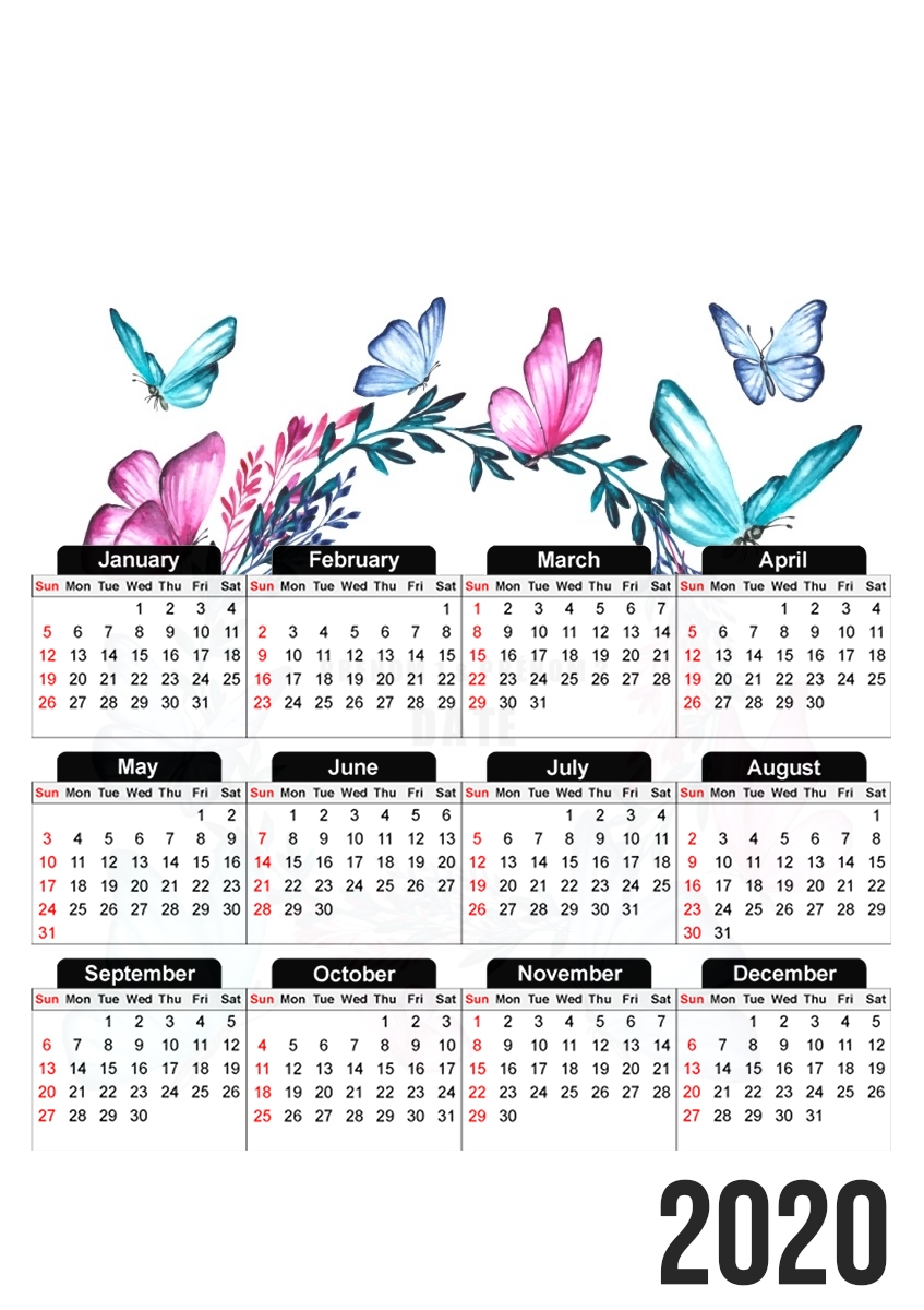  Watercolor Butterfly wedding invitation para A3 Photo Calendar 30x43cm
