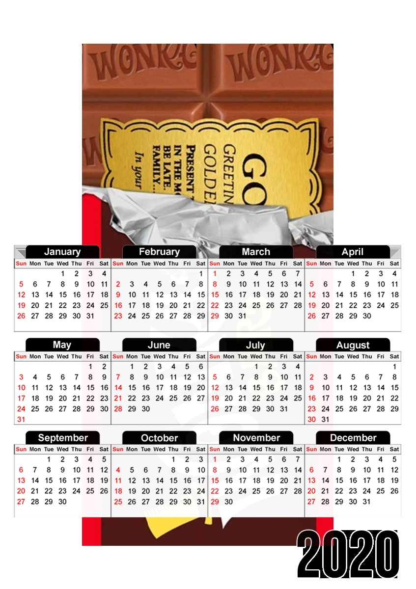  Willy Wonka Chocolate BAR para A3 Photo Calendar 30x43cm