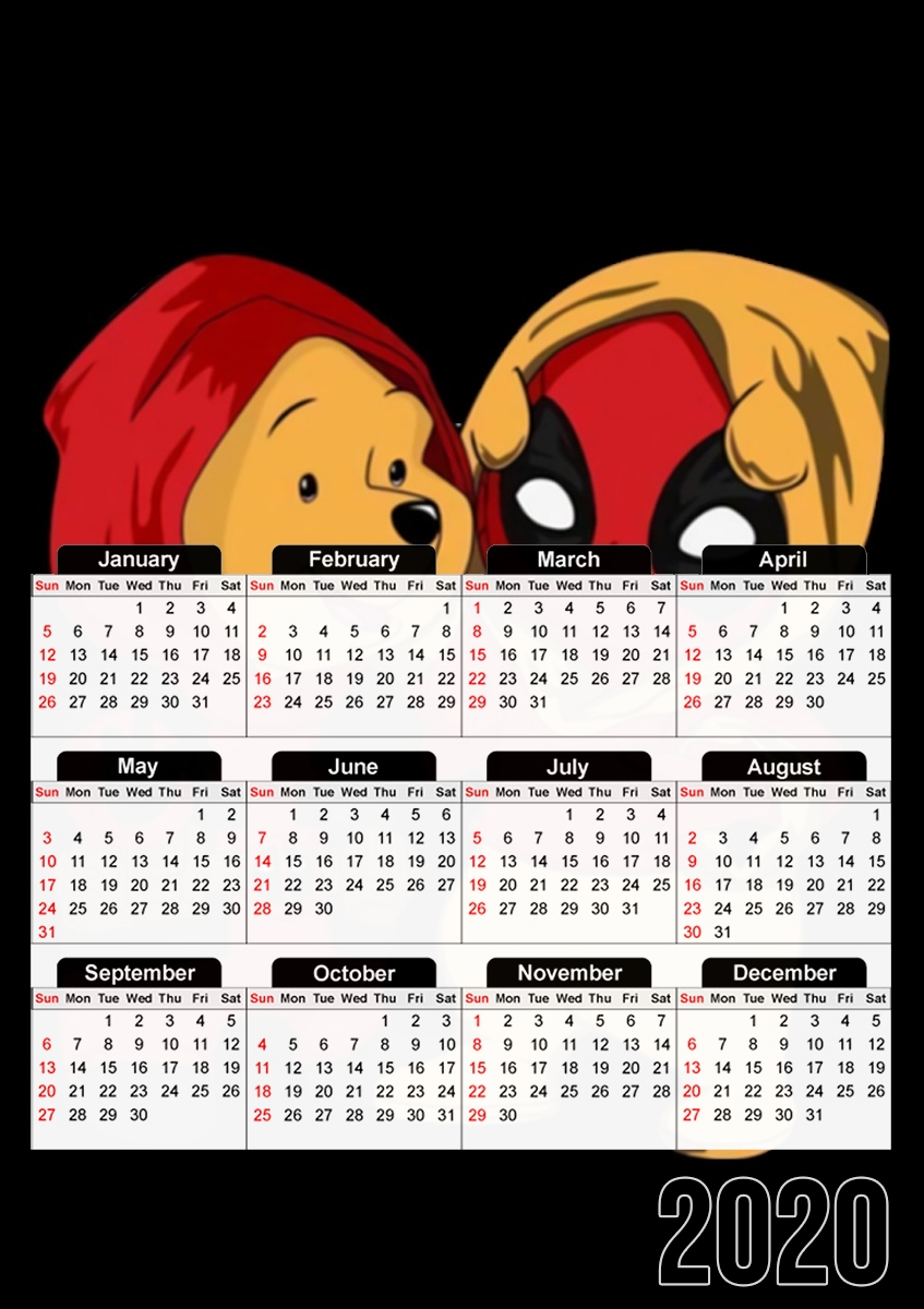  Winnnie the Pooh x Deadpool para A3 Photo Calendar 30x43cm