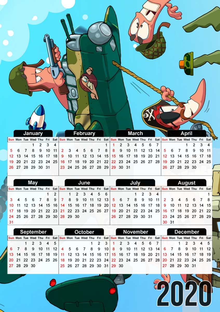  Worms Art Fan Gamer para A3 Photo Calendar 30x43cm