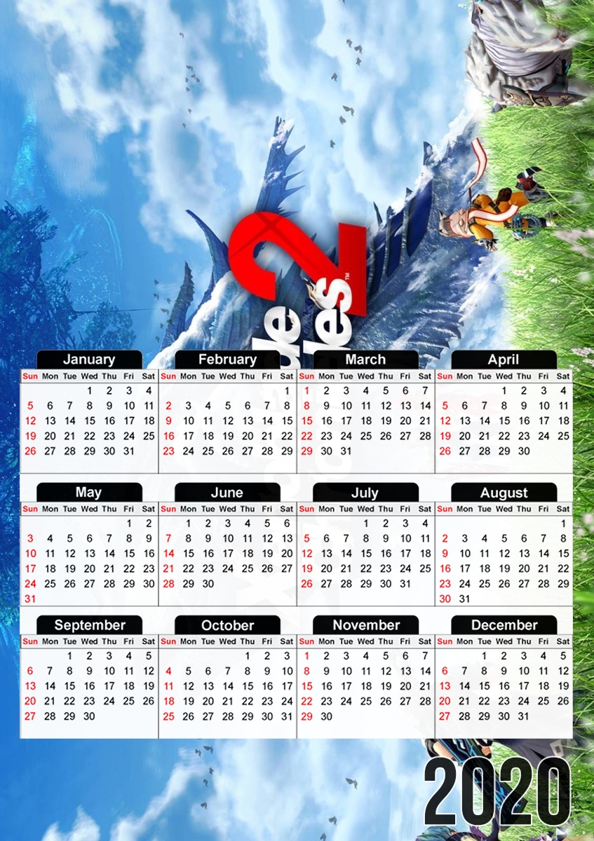  Xenoblade Chronicles 2 para A3 Photo Calendar 30x43cm