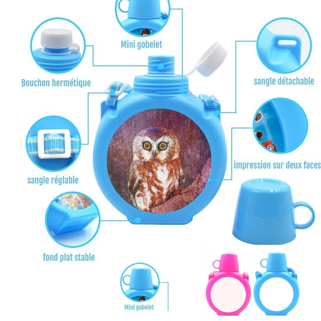  abstract cute owl para Botella infantil resistente a los golpes 730 ml en azul o rosa