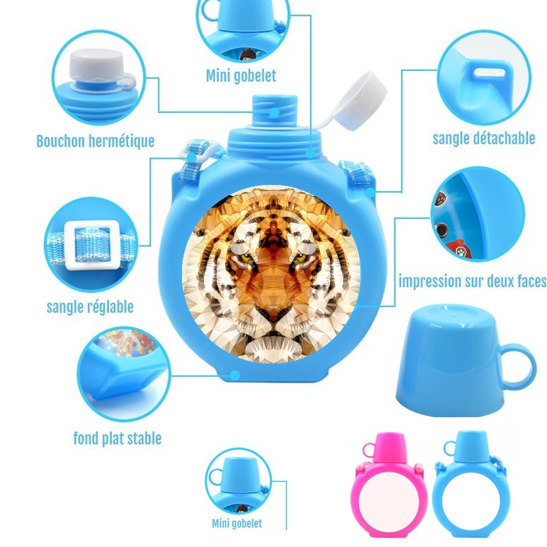  abstract tiger para Botella infantil resistente a los golpes 730 ml en azul o rosa