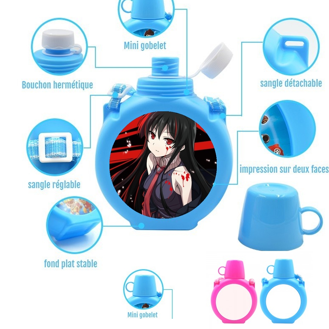  akame ga kill para Botella infantil resistente a los golpes 730 ml en azul o rosa