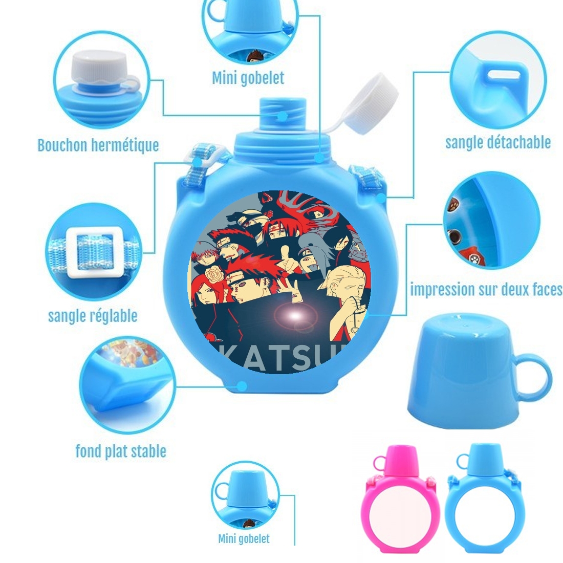  Akatsuki propaganda para Botella infantil resistente a los golpes 730 ml en azul o rosa