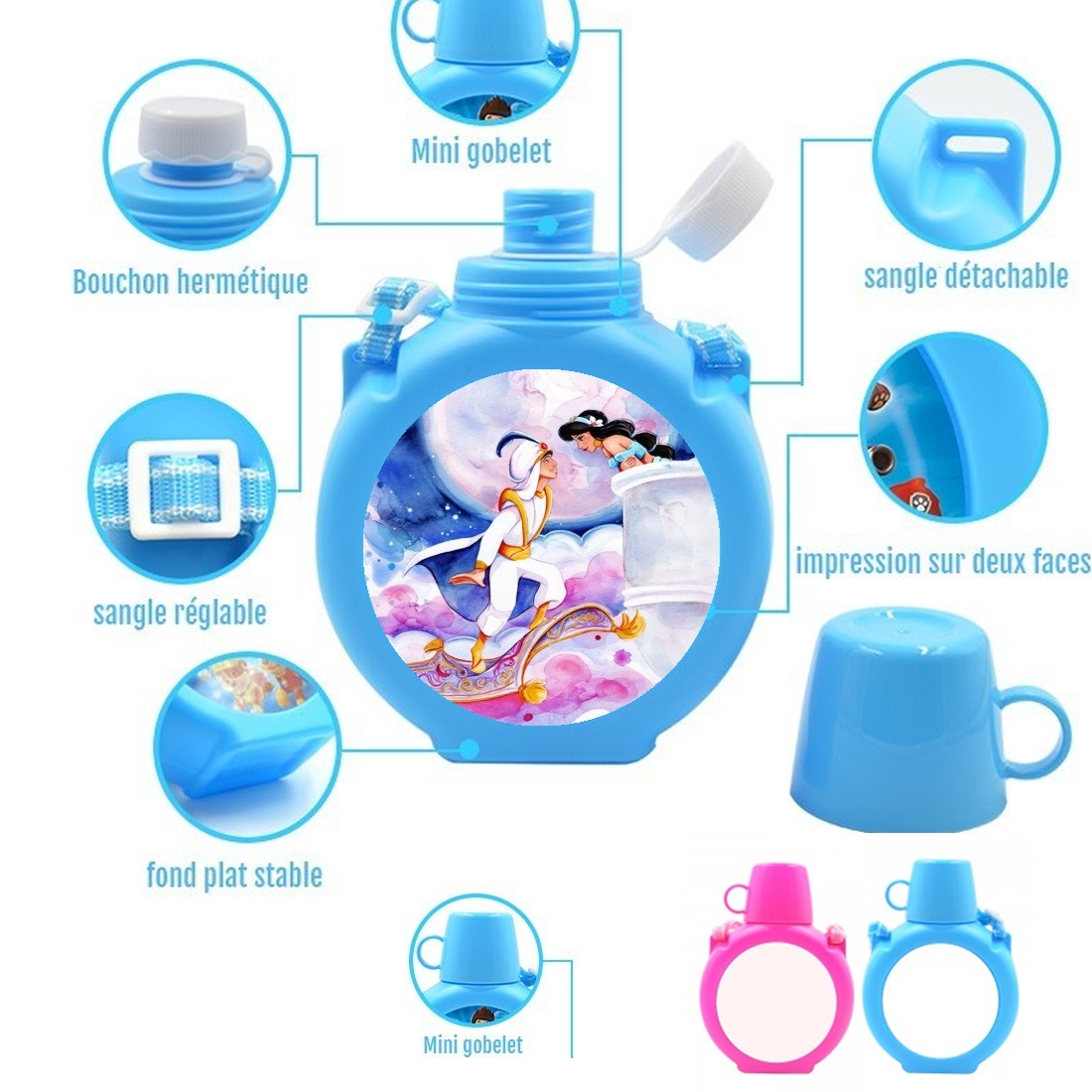  Aladdin Whole New World para Botella infantil resistente a los golpes 730 ml en azul o rosa