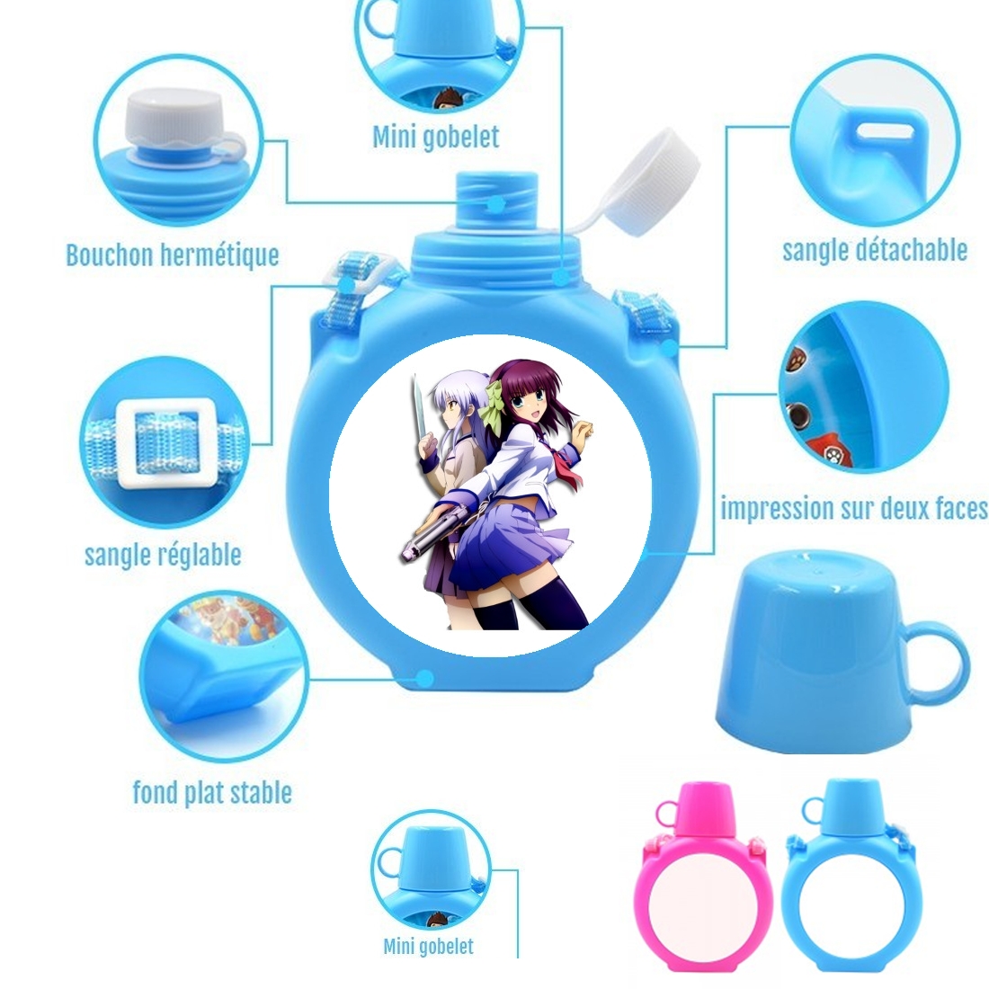  angel Beats para Botella infantil resistente a los golpes 730 ml en azul o rosa