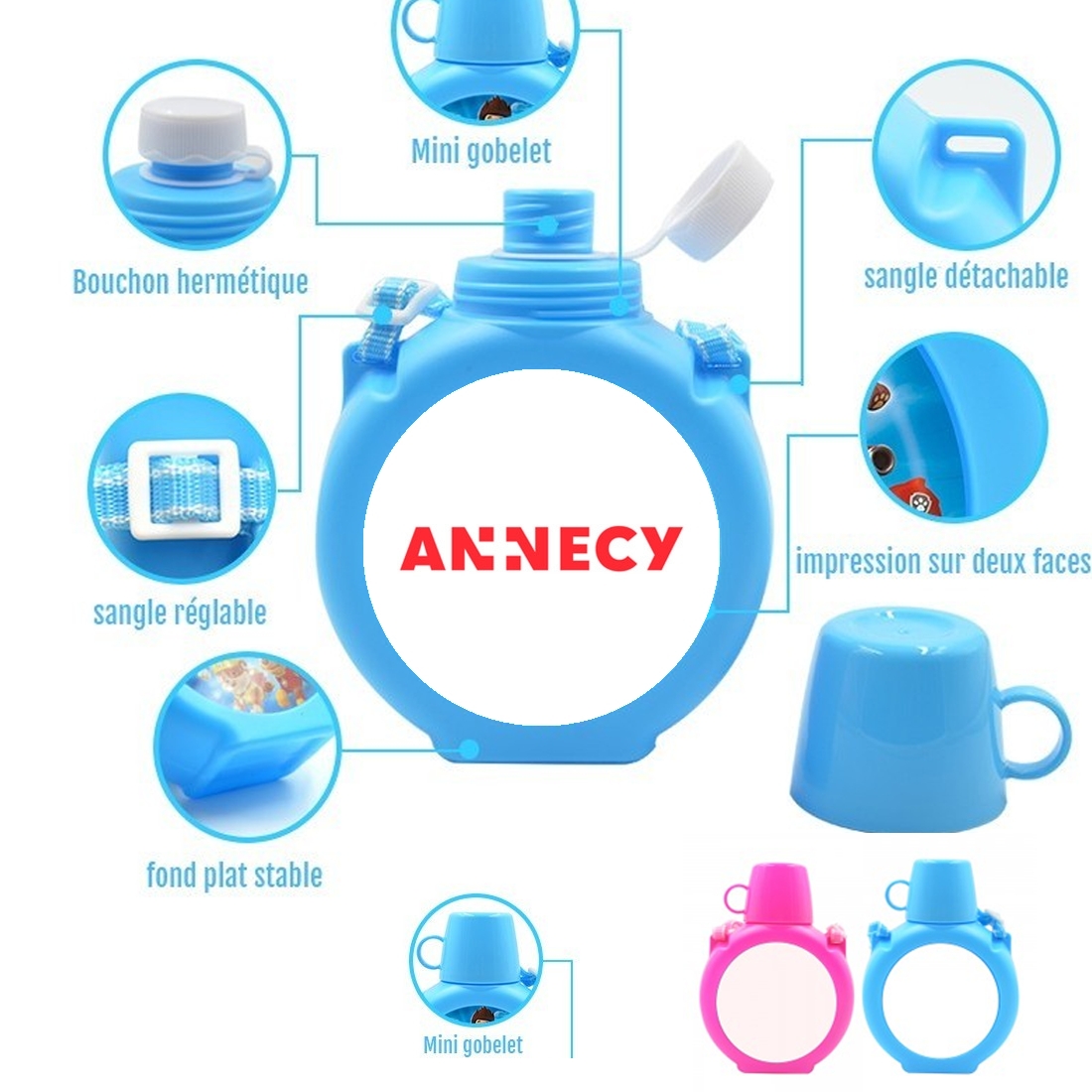  Annecy para Botella infantil resistente a los golpes 730 ml en azul o rosa