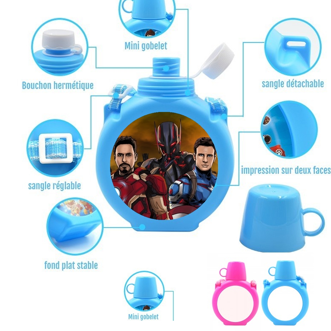  Avengers Stark 1 of 3  para Botella infantil resistente a los golpes 730 ml en azul o rosa