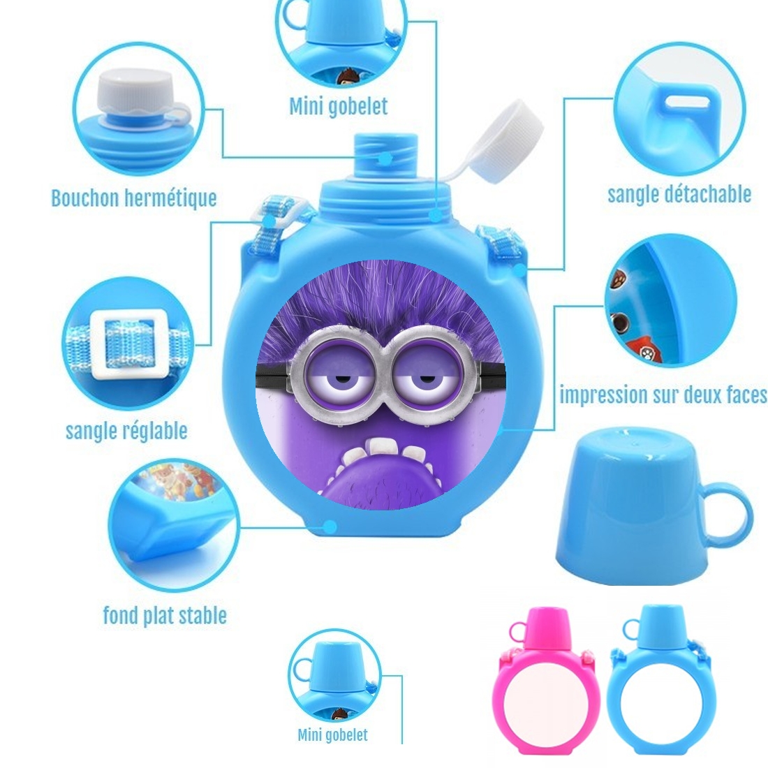  Bad Minion  para Botella infantil resistente a los golpes 730 ml en azul o rosa