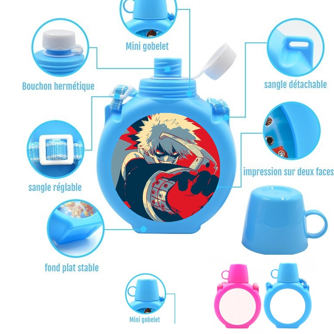  Bakugo Katsuki propaganda art para Botella infantil resistente a los golpes 730 ml en azul o rosa