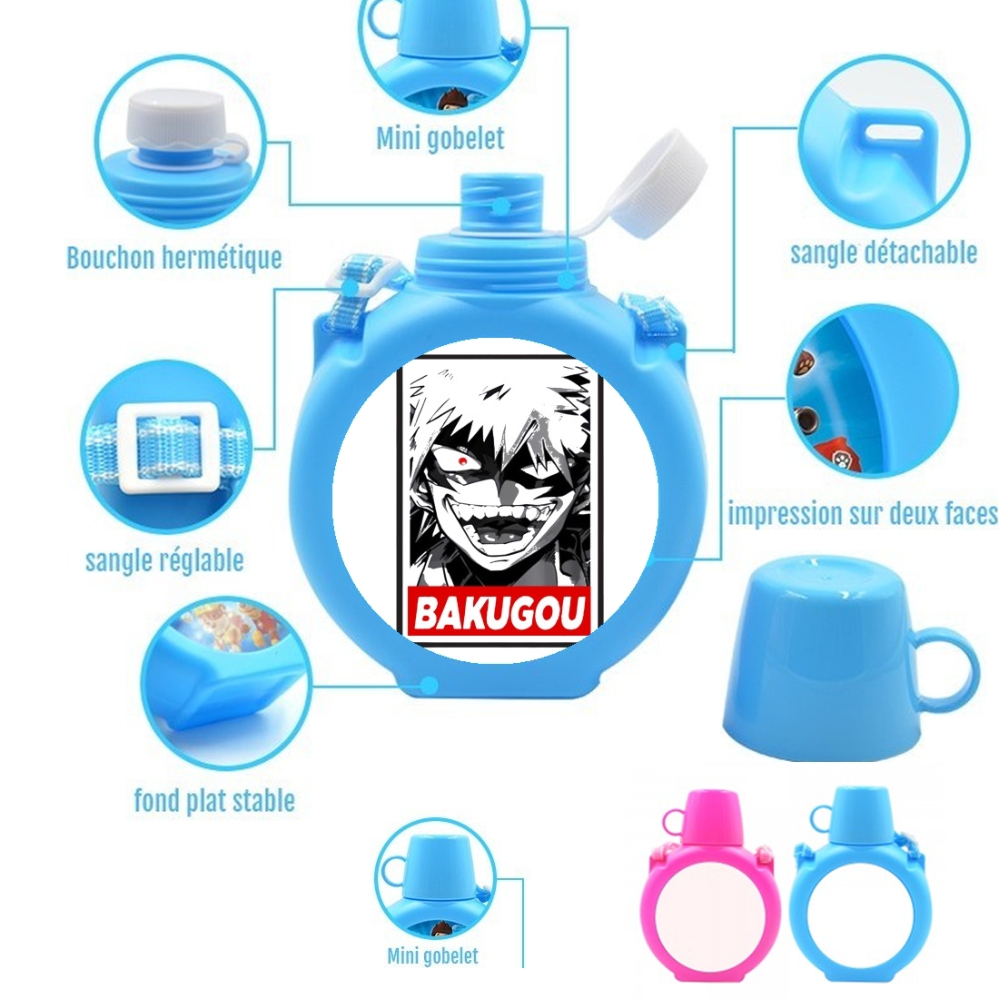  Bakugou Suprem Bad guy para Botella infantil resistente a los golpes 730 ml en azul o rosa