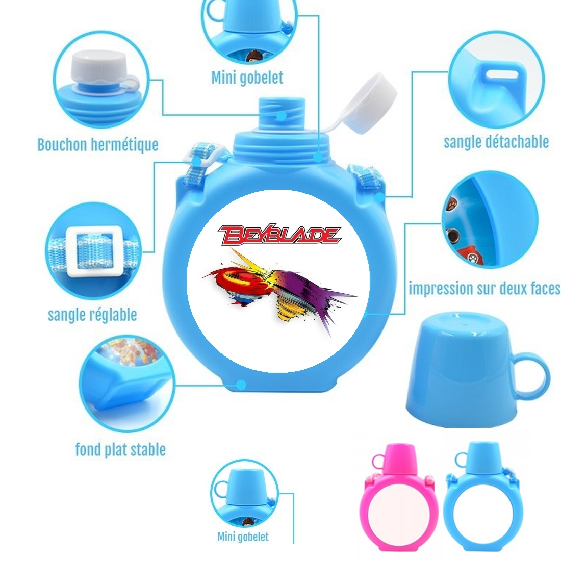  Beyblade magic tops para Botella infantil resistente a los golpes 730 ml en azul o rosa