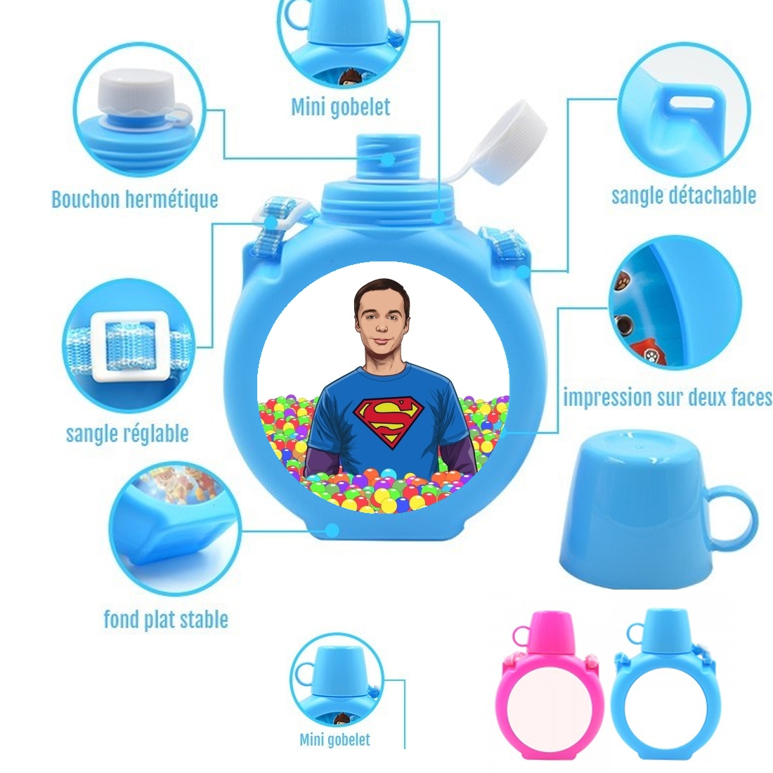  Big Bang Theory: Dr Sheldon Cooper para Botella infantil resistente a los golpes 730 ml en azul o rosa