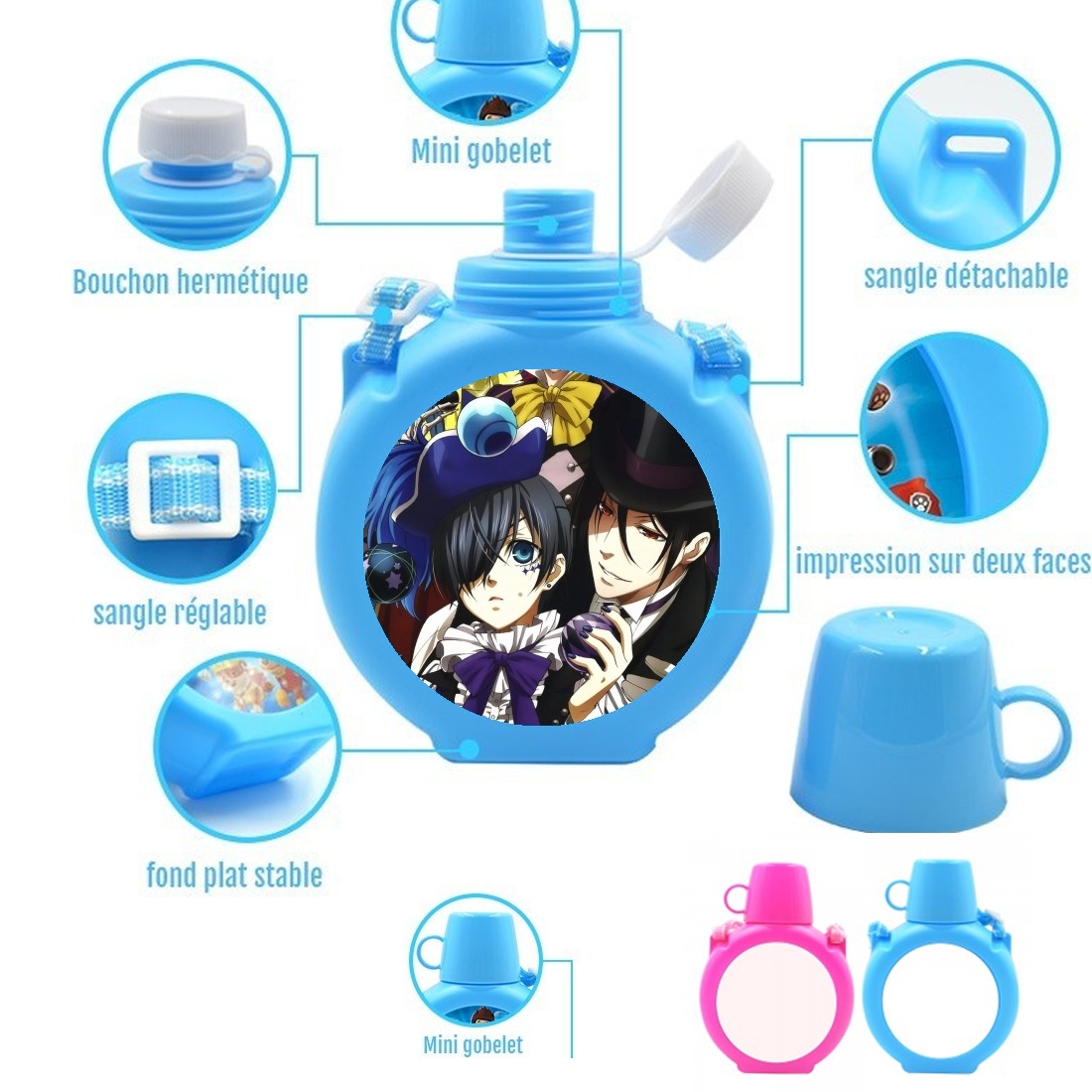  Black Butler Fan Art para Botella infantil resistente a los golpes 730 ml en azul o rosa