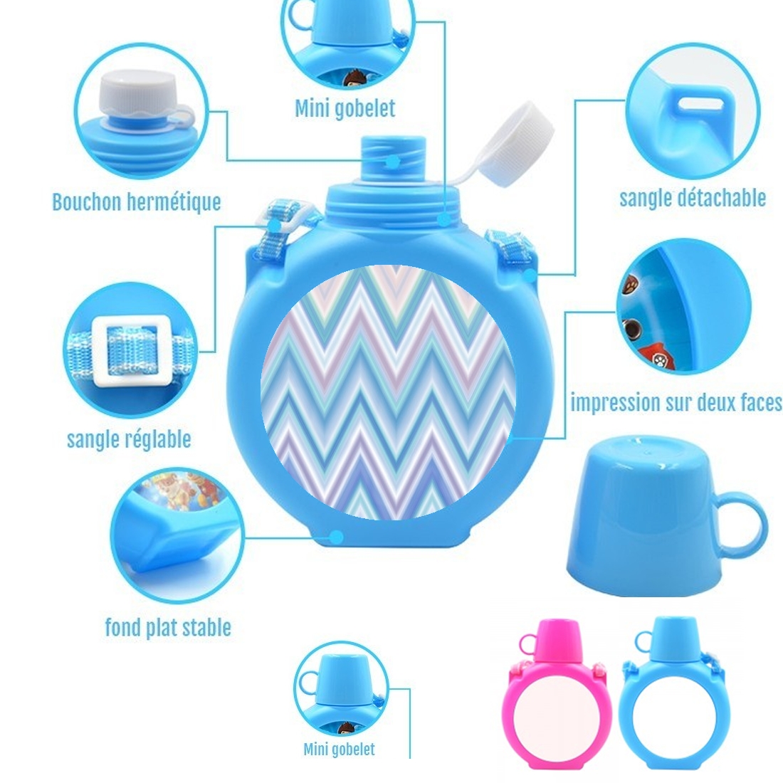  BLUE COLORFUL CHEVRON  para Botella infantil resistente a los golpes 730 ml en azul o rosa