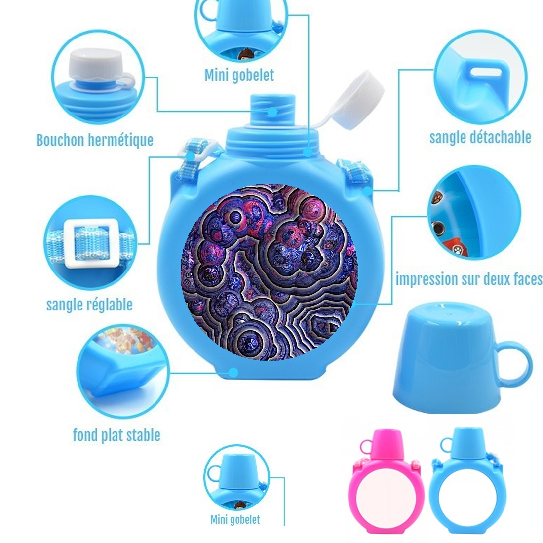  Blue pink bubble cells pattern para Botella infantil resistente a los golpes 730 ml en azul o rosa