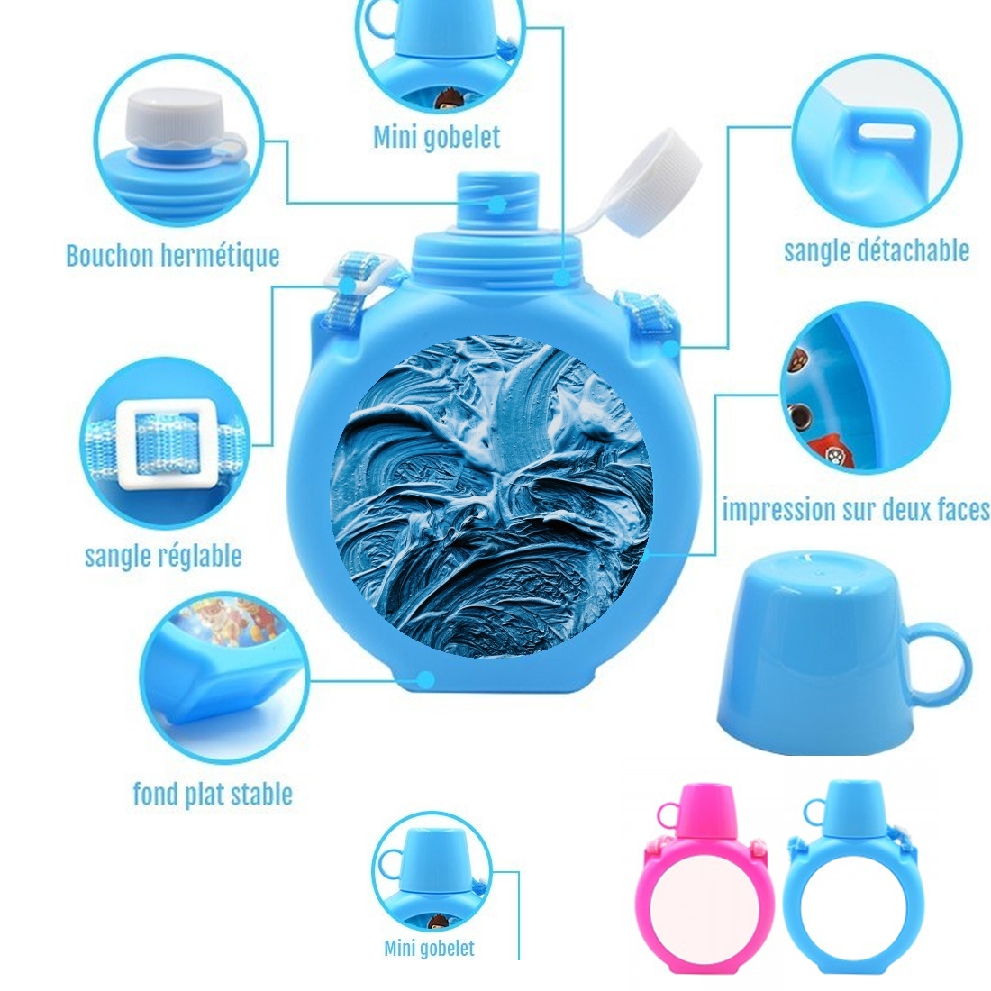  BLUE WAVES para Botella infantil resistente a los golpes 730 ml en azul o rosa