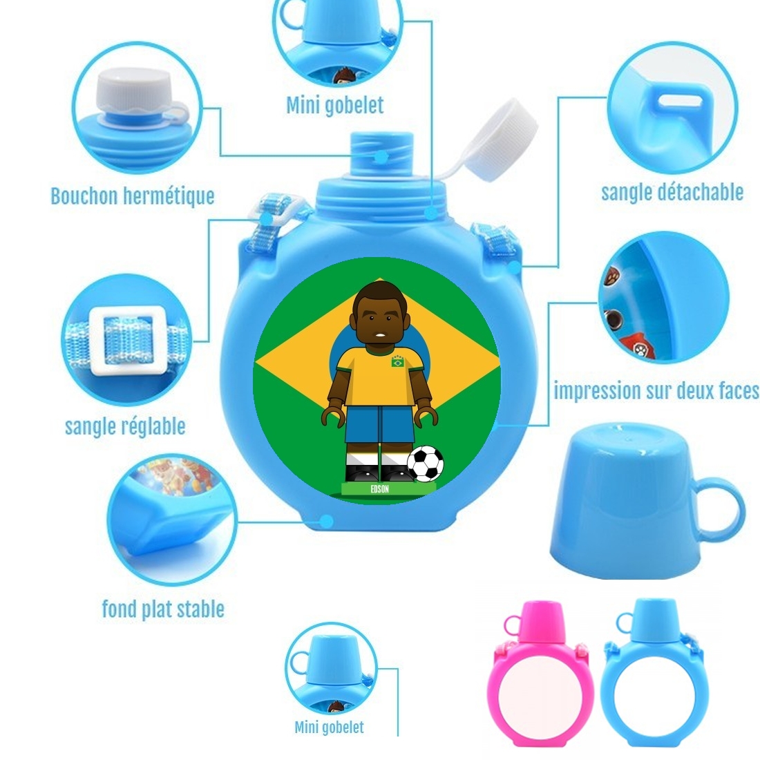  Bricks Collection: Brasil Edson para Botella infantil resistente a los golpes 730 ml en azul o rosa